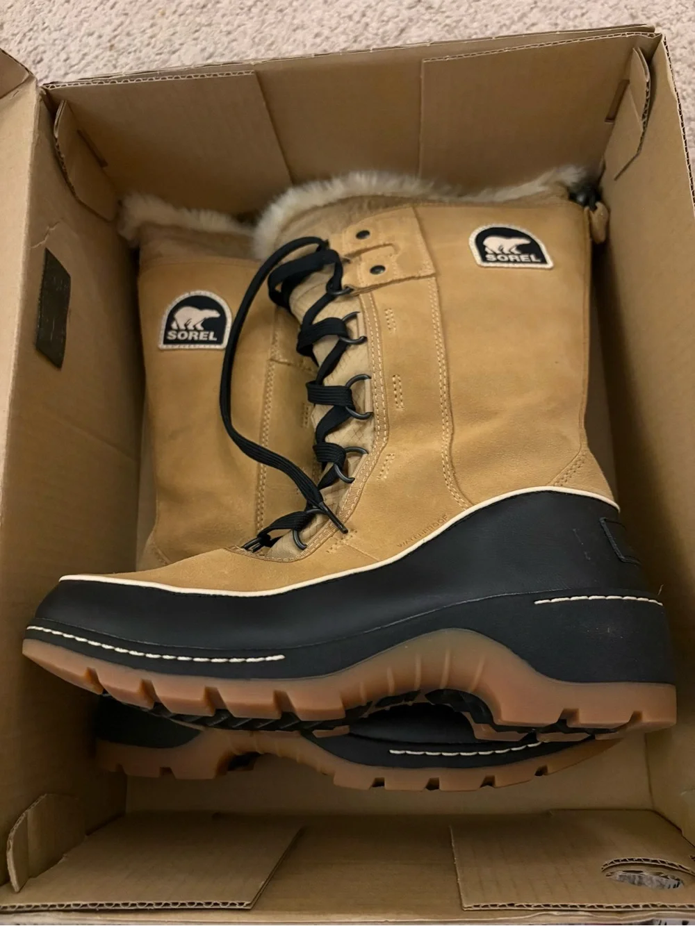SOREL Tan and Black Winter Boots